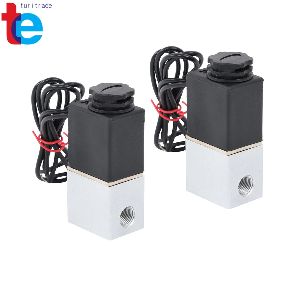 Set of 2 12V DC Solenoid Valves 1/4 Inch Normally Closed for Air Water