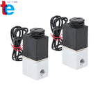 Set of 2 12V DC Solenoid Valves 1/4 Inch Normally Closed for Air Water