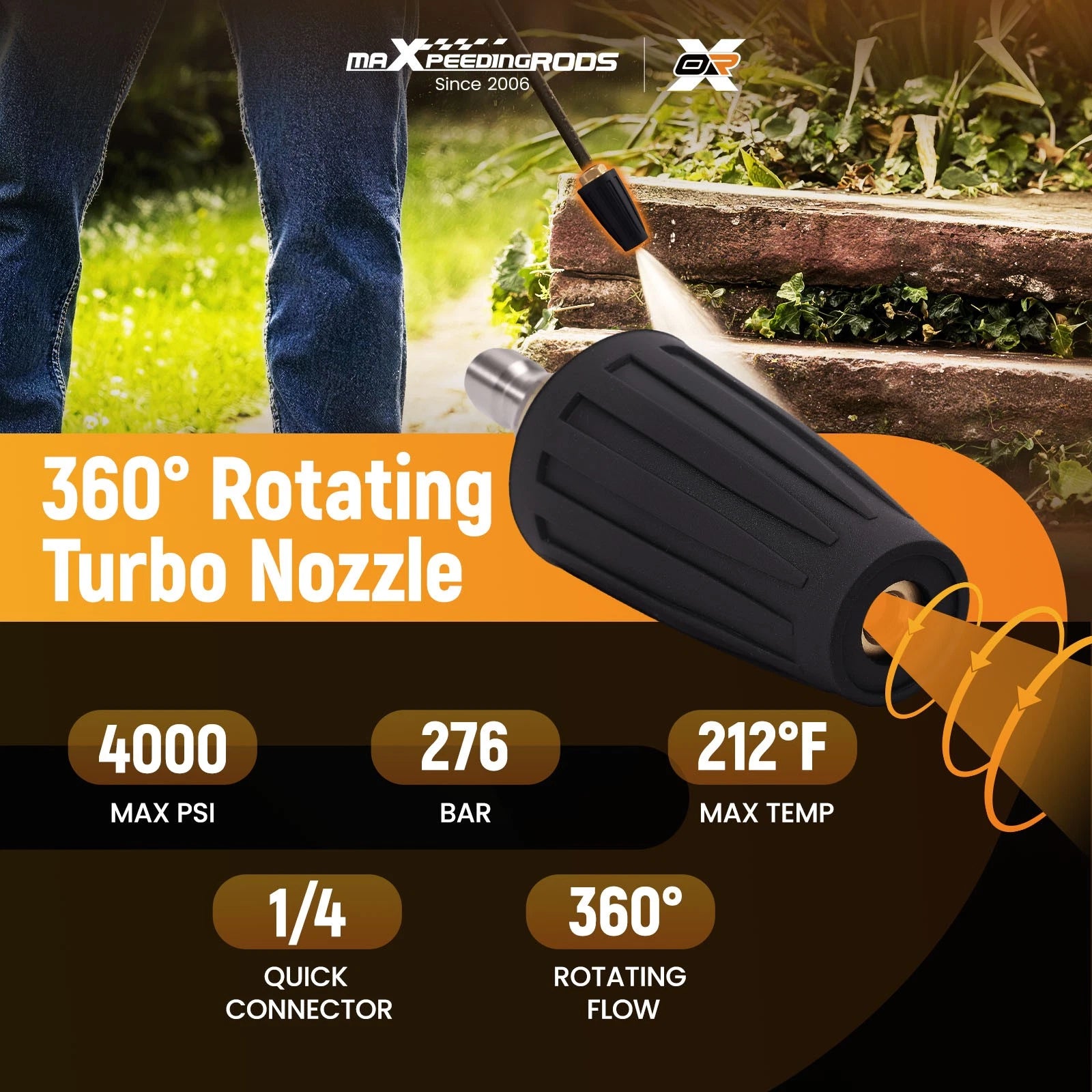 Turbo Rotating Nozzle Spray Tip for Pressure Washer (4000 PSI)