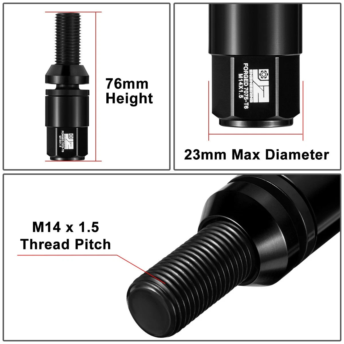 20Pcs Closed End Lug Nuts M14x1.5 for J2 (Black)
