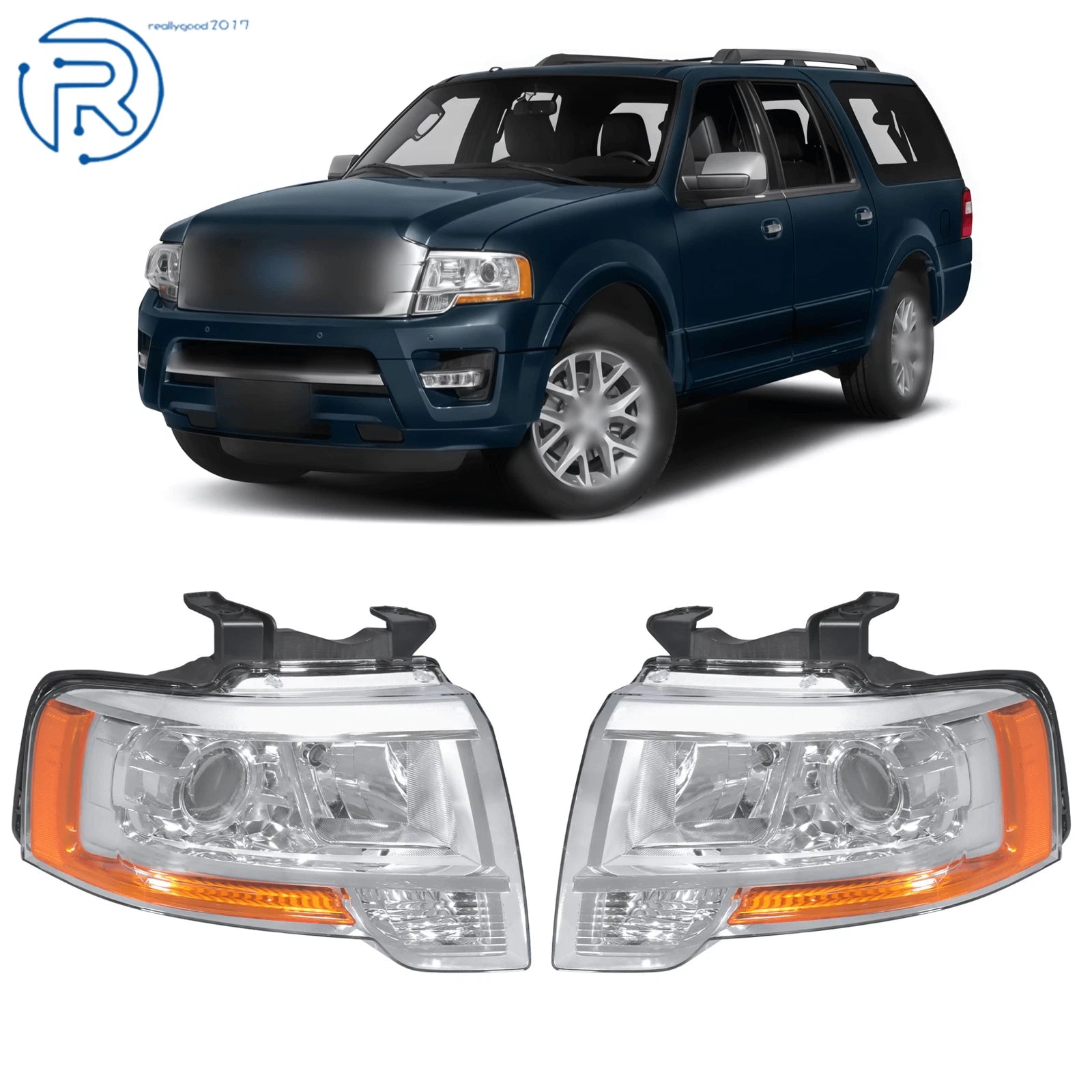 Set of 2 Projector Halogen Headlights for Ford Expedition (2015–2017)