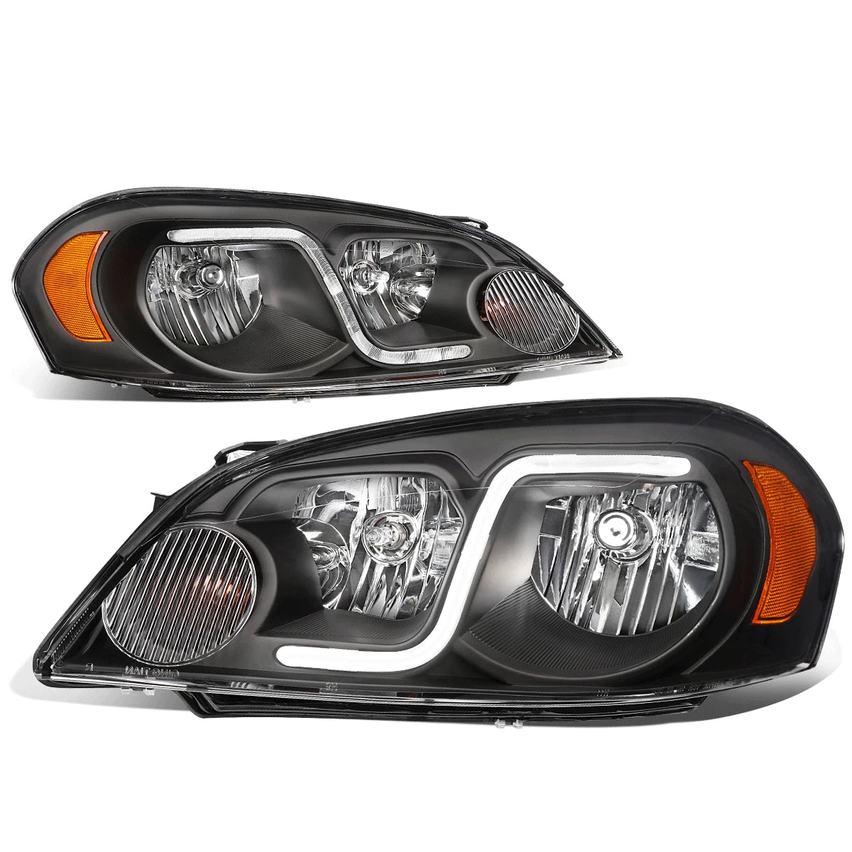 LED DRL Headlight/Lamp Pair for Chevy Impala (2006–2016) Black Amber