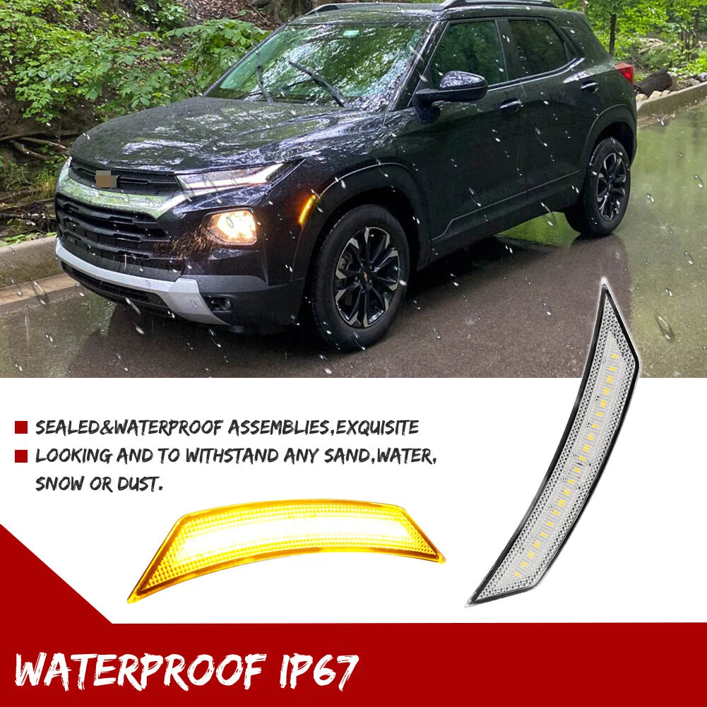 2X Clear Lens Amber LED Front Side Marker Lights for Chevy Trailblazer (2021–2025)