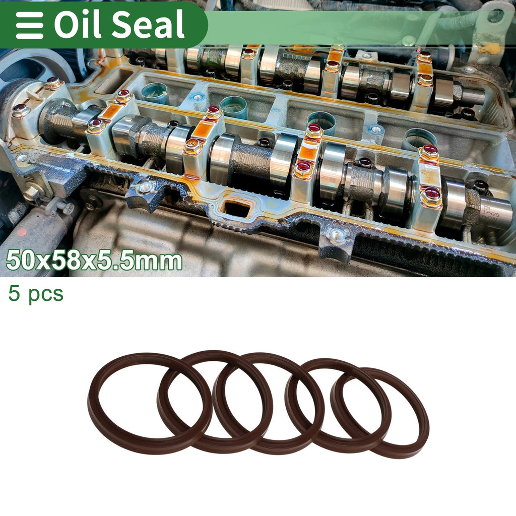 Set of 5 Oil Seal Rotary Shaft Seal FKM Rubber 50x58x5.5mm