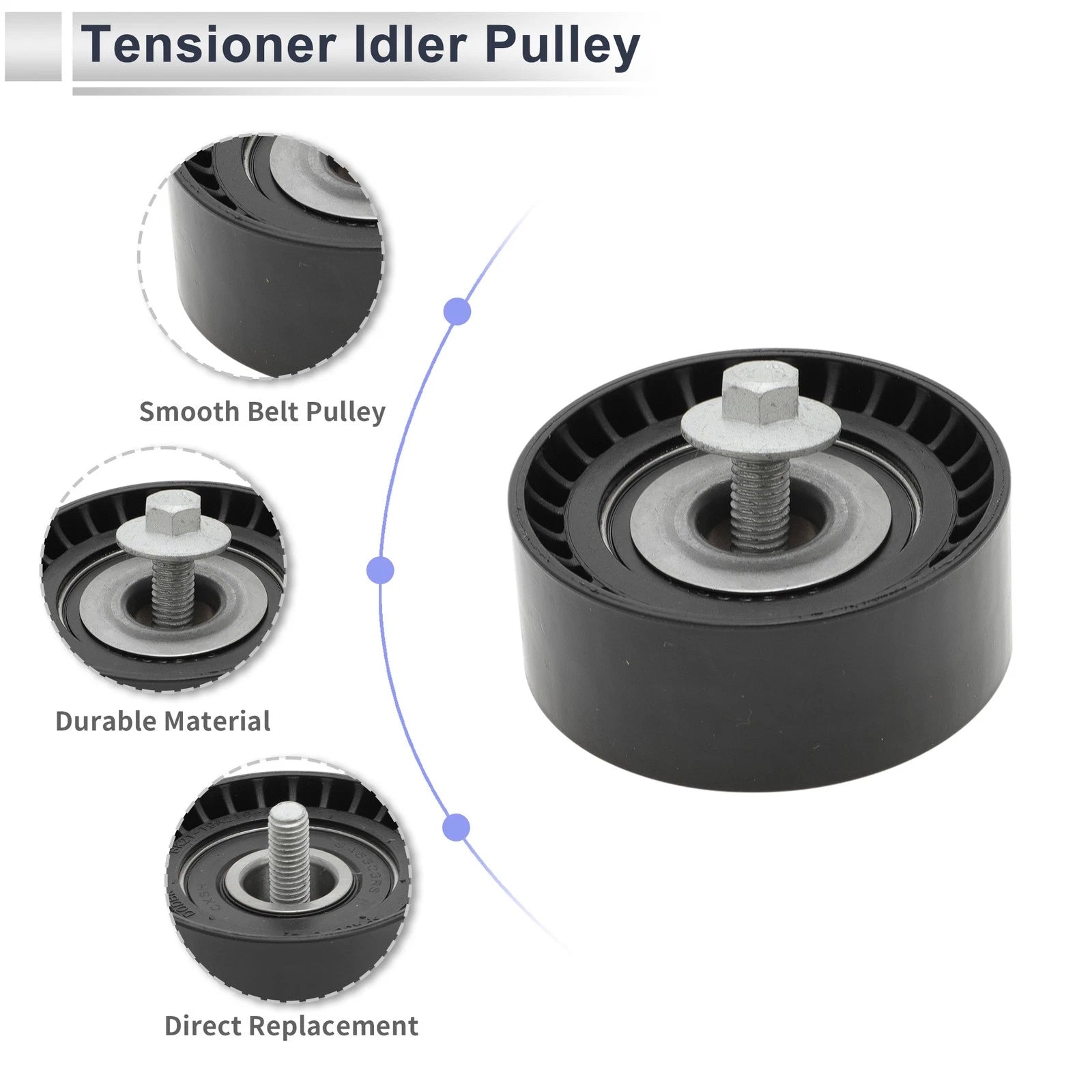 Drive Belt Idler Pulley for Ford Transit (2006–2014) No. 6C1Q19A216AA Black