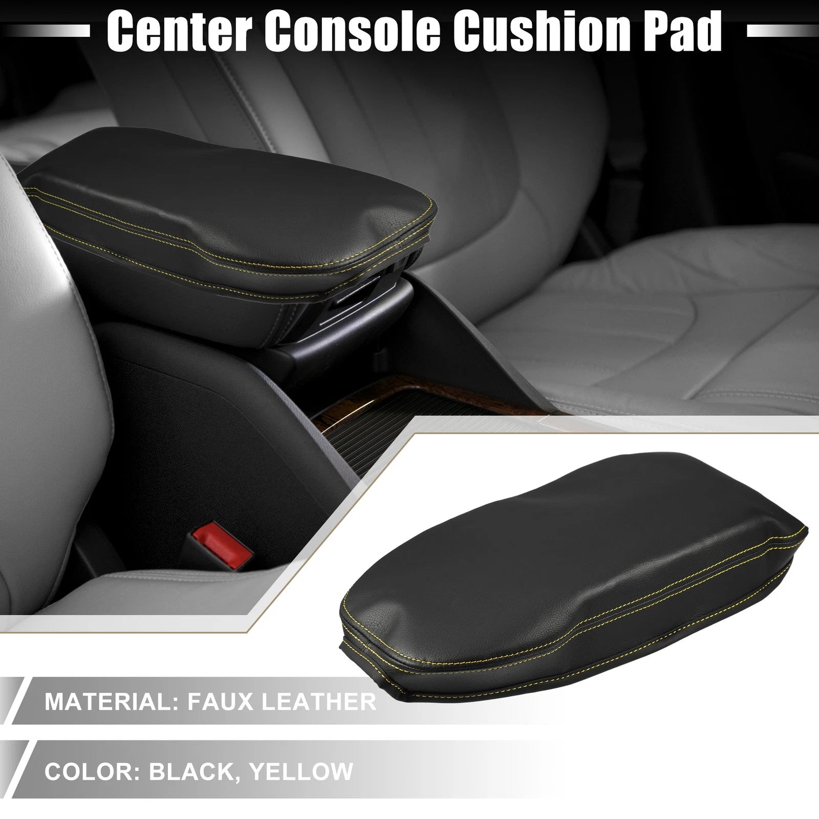 Center Console Armrest Cover for Toyota RAV4 (2019–2023) Black Yellow Stitches