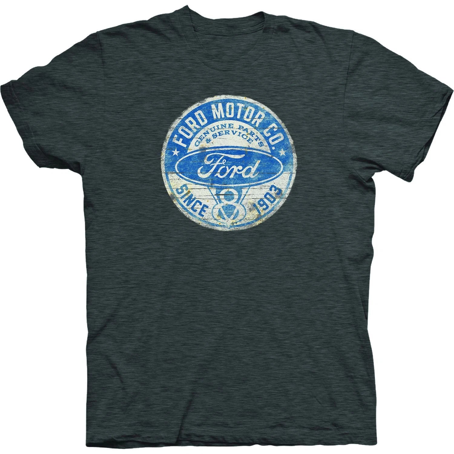 Ford T-Shirt Gray V8 Emblem Distressed for Ford Motor Company (2000–2000)