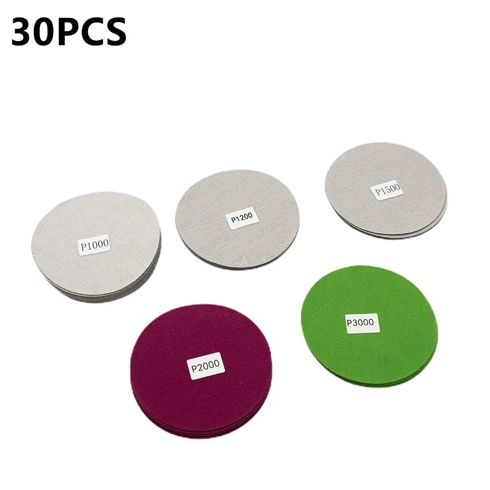 30Pcs 125mm Wet Dry Sanding Pad Discs 800-3000 Grit for Sander