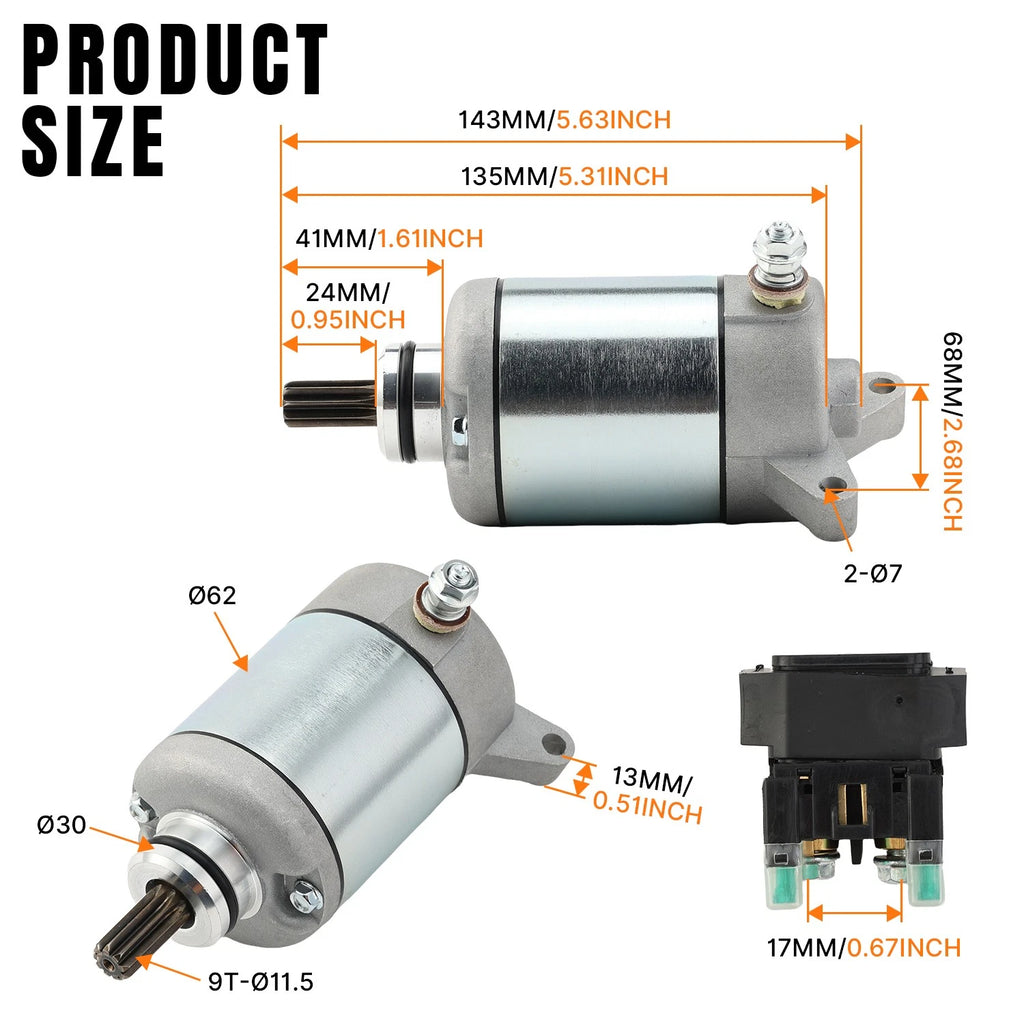Starter Motor + Solenoid Relay for Yamaha YFZ450 (2004–2013)
