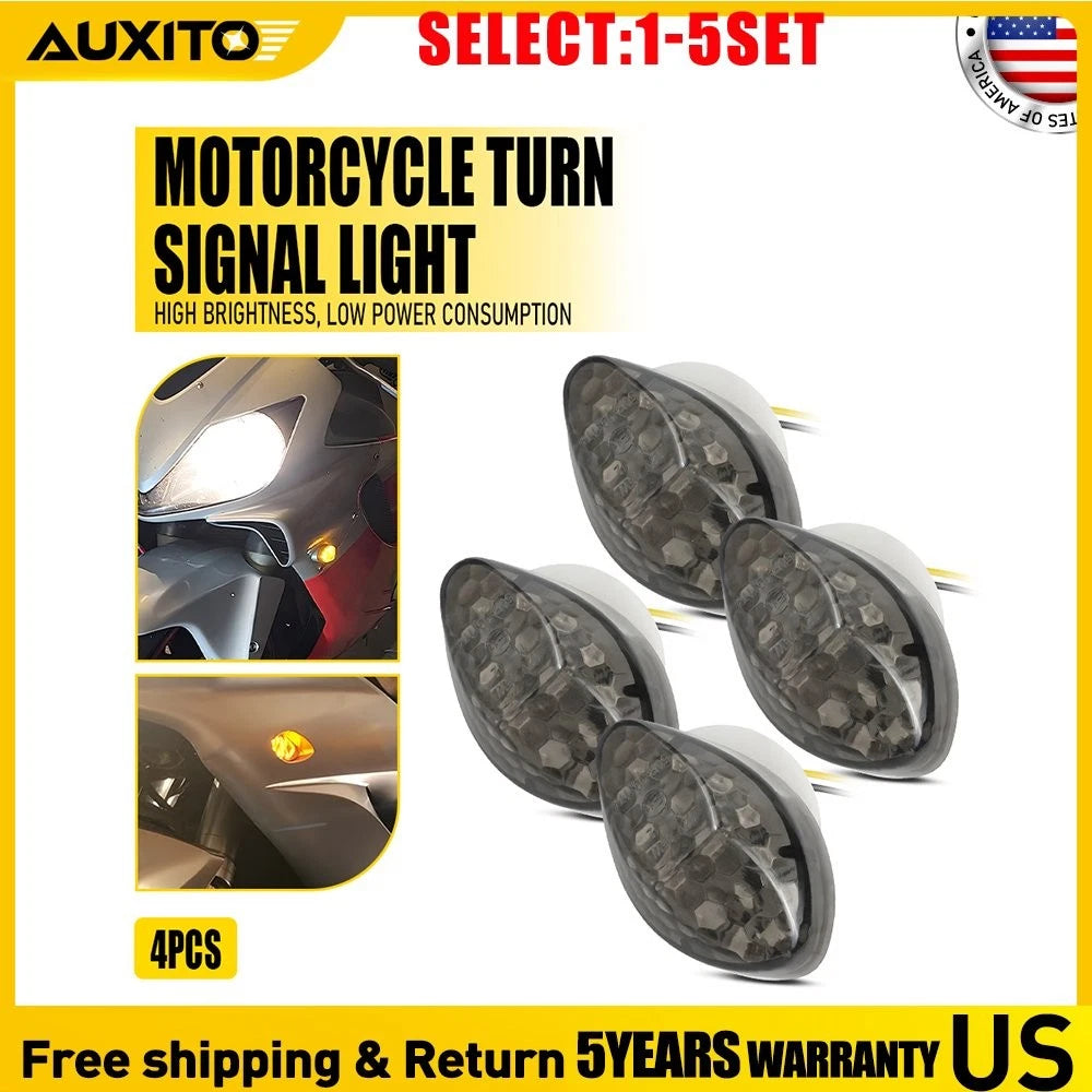 2X Smoked Lens Amber LED Flush Mount Turn Signal for Motorcycles (4-20)