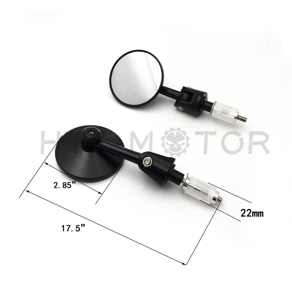 22mm Universal Motorcycle Handlebar Bar End Mirrors - Aluminum Round