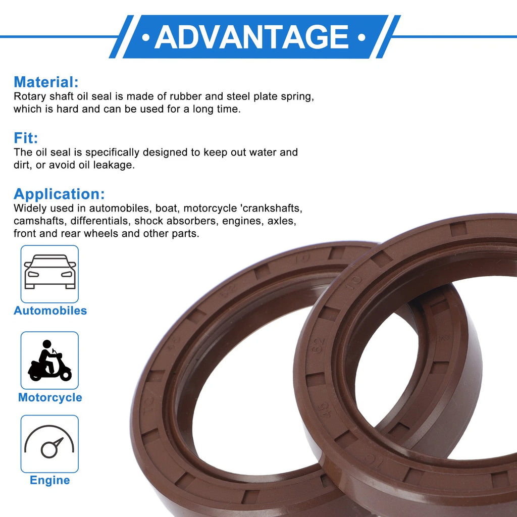 2X Oil Seal Rotary Shaft Seal FKM Rubber 45x62x10mm for Various Models