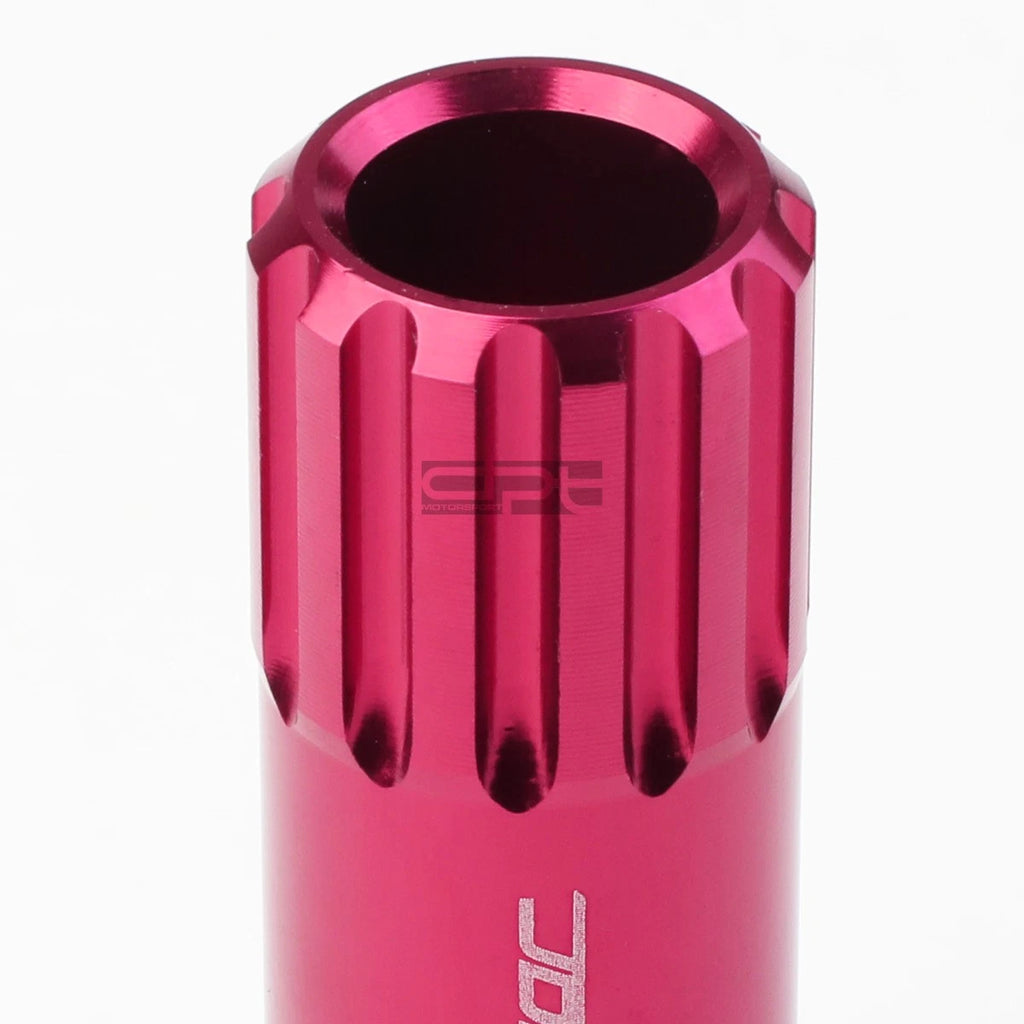 Set of 4 Open-End Aluminum Pink Lug Nuts + Adapter M12x1.25 20mm OD/60mm Tall
