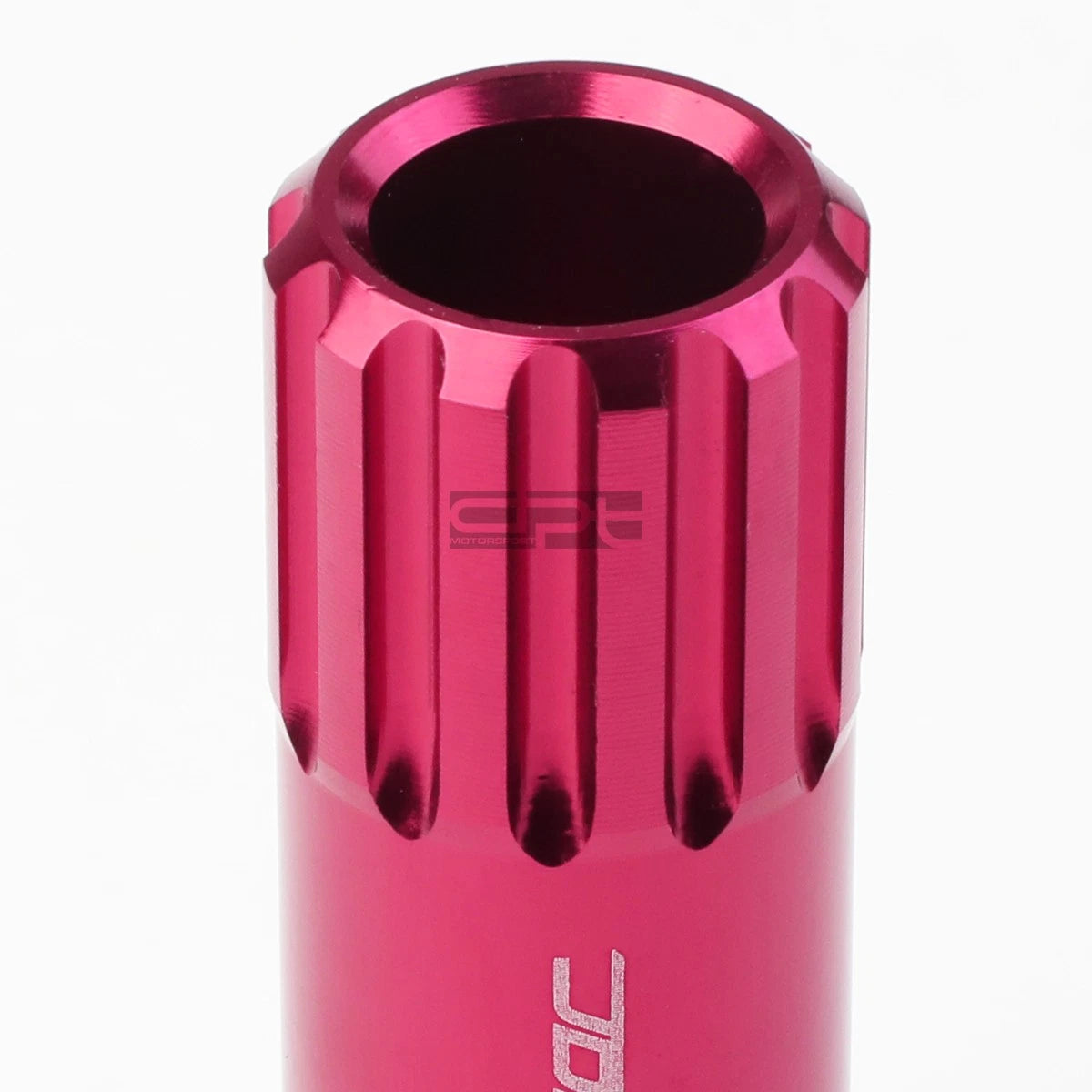Set of 4 Open-End Aluminum Pink Lug Nuts + Adapter M12x1.25 20mm OD/60mm Tall