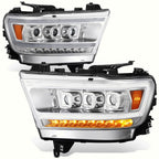 Pair of Chrome Amber LED Headlights for Ram 1500 Big Horn Laramie (2019–2024)
