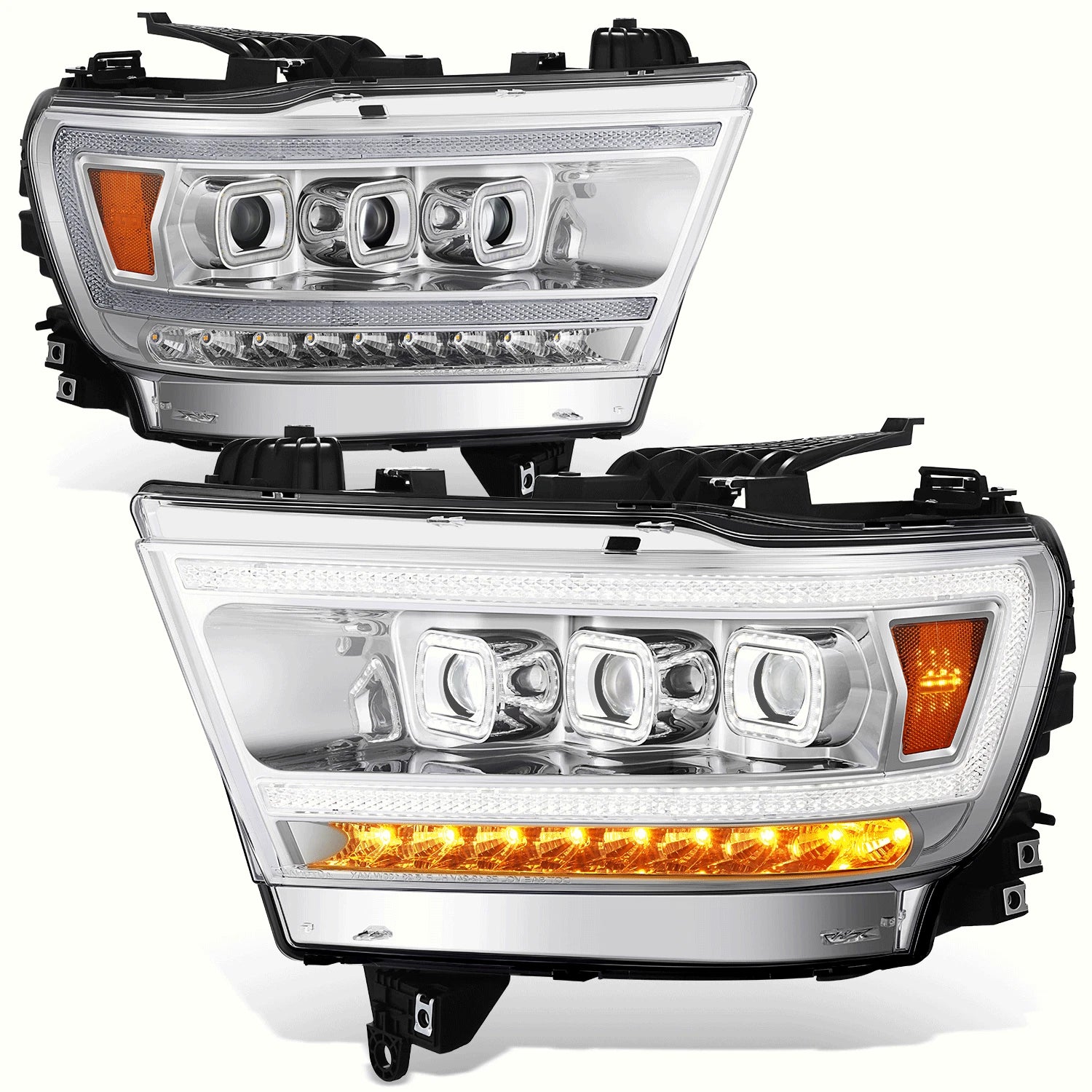 Pair of Chrome Amber LED Headlights for Ram 1500 Big Horn Laramie (2019–2024)