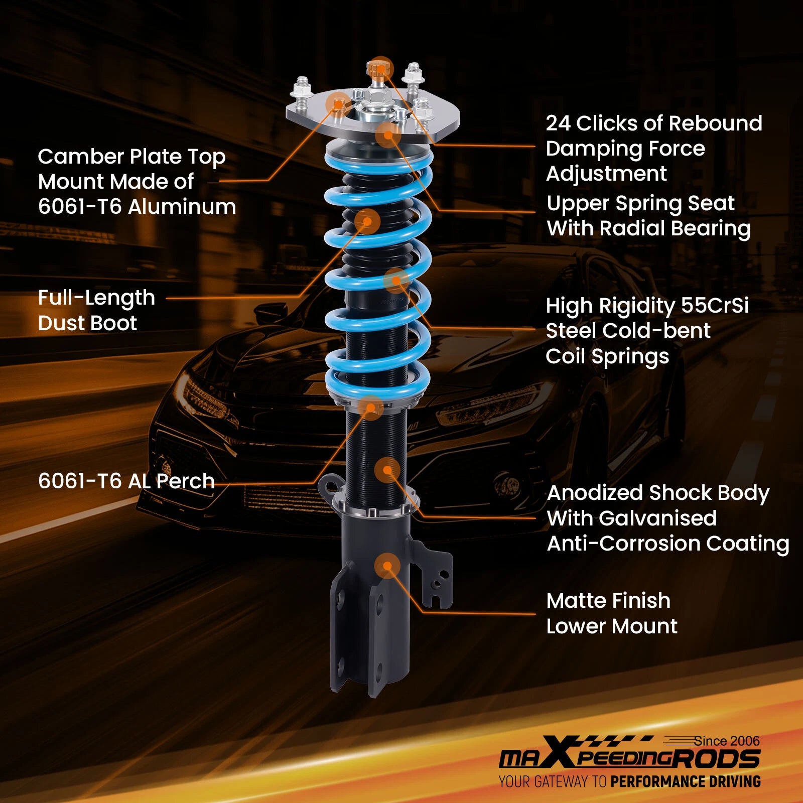24-Step Adjustable Coilover Suspension for Toyota Camry (2007-2011) Lexus ES350 (2007-2012)
