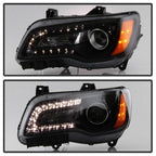 Set of 2 Halogen Headlights with Black Bezel for Chrysler 300 (2012–2014)