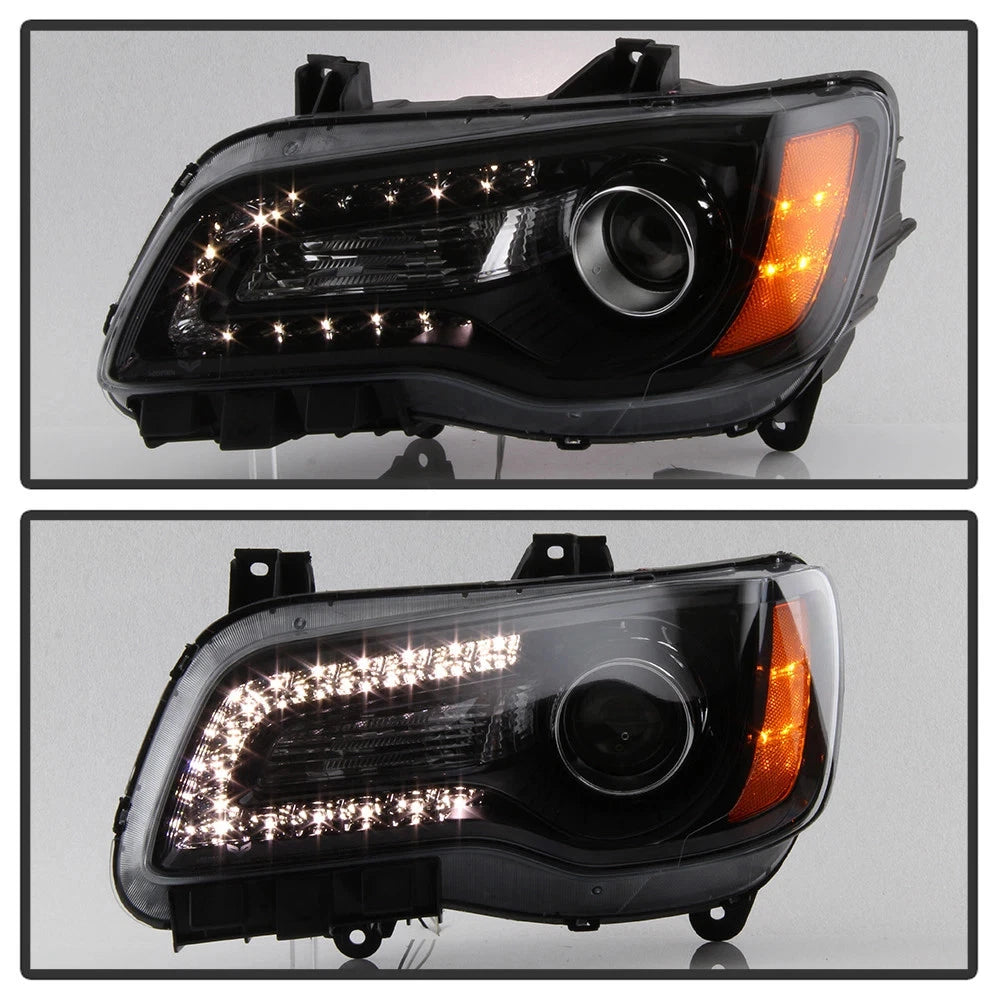 Set of 2 Halogen Headlights with Black Bezel for Chrysler 300 (2012–2014)