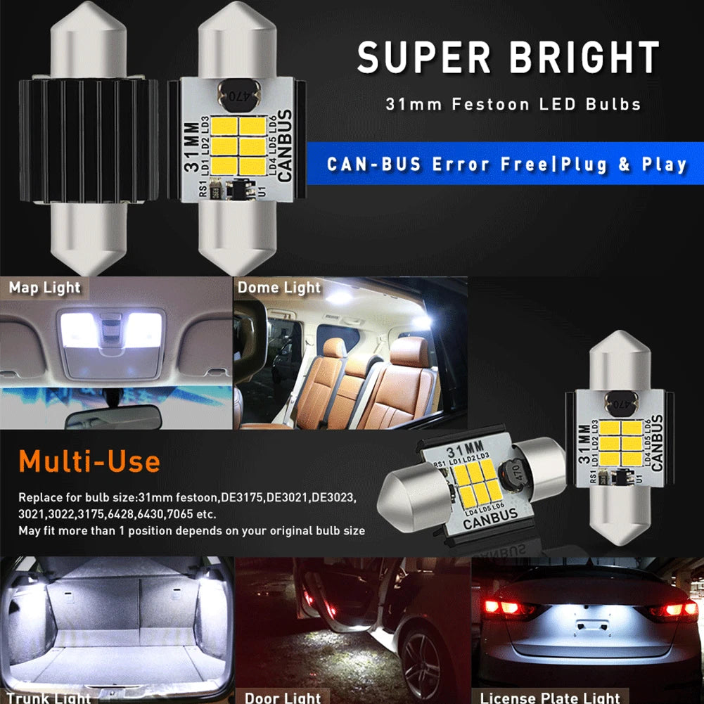 CANBUS LED Interior Dome Light Bulbs for Toyota Camry (2018–2023)