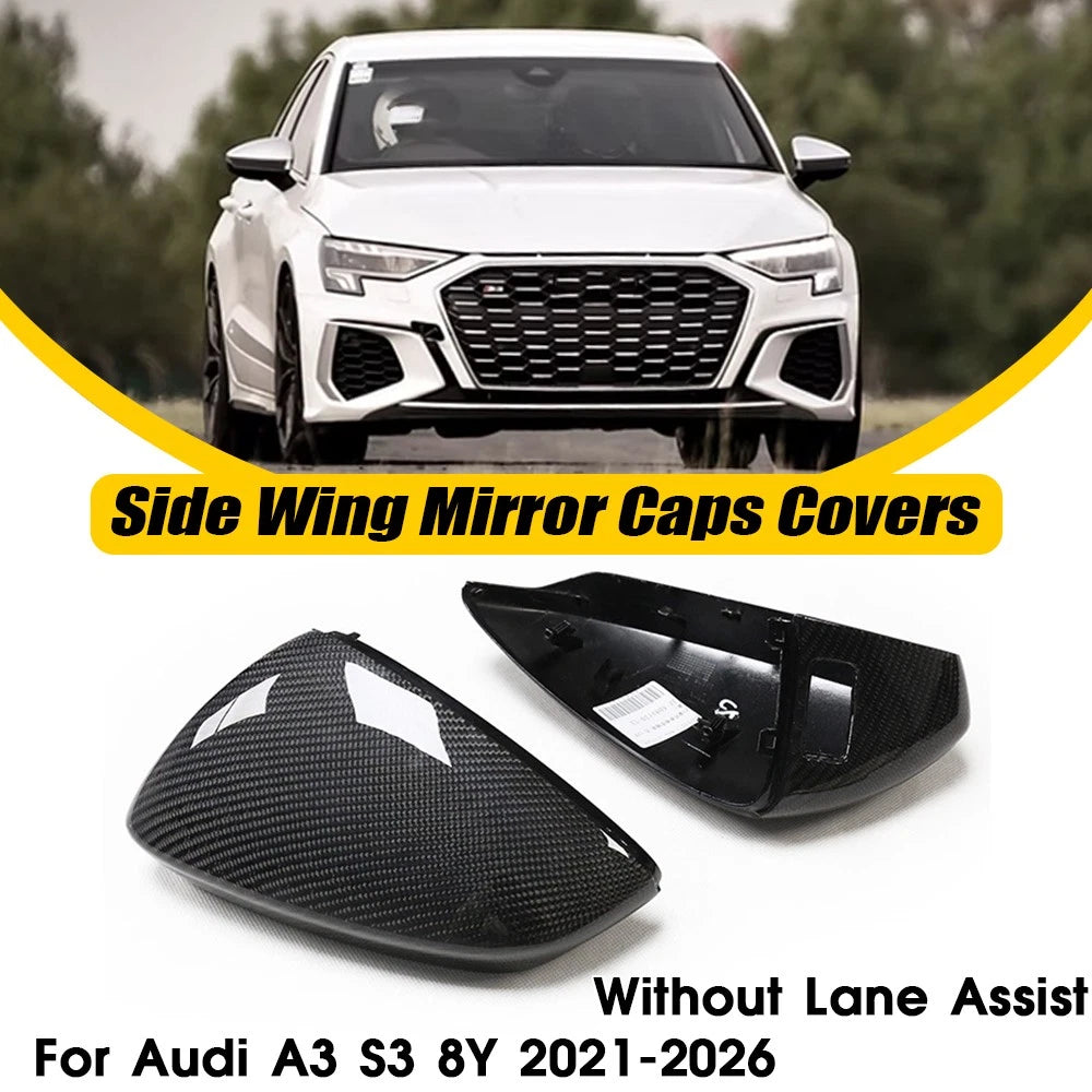 Real Carbon Fiber Side Mirror Cap Covers for Audi A3 S3 8Y (2021–2026)
