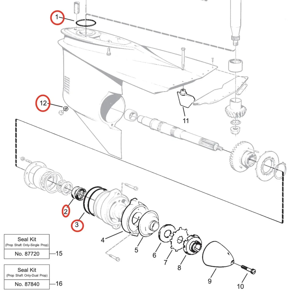 Lower Unit Seal Kit for Volvo Penta (897426, 925261, 955974, 925256)