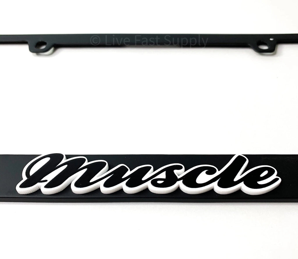 Matte Black License Plate Frame Premium w White Outline for Muscle (Any)