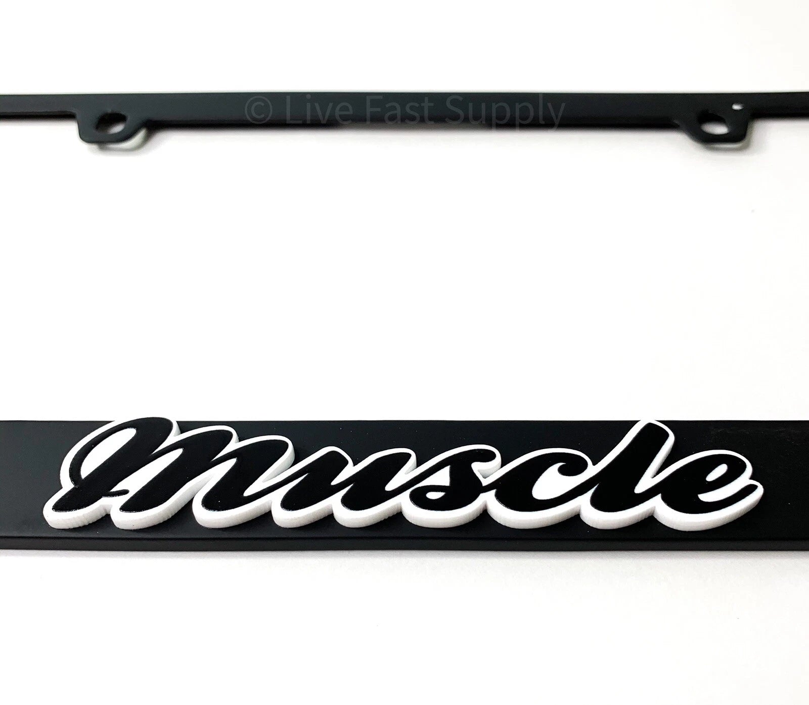 Matte Black License Plate Frame Premium w White Outline for Muscle (Any)