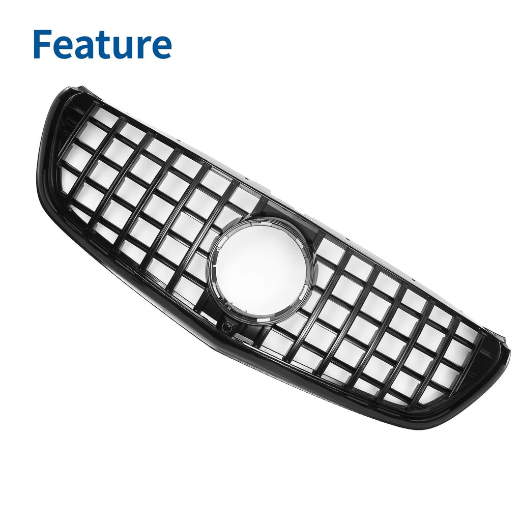 Front Upper Bumper Grille for Mercedes-Benz V-Class (2019–2023) Glossy Black
