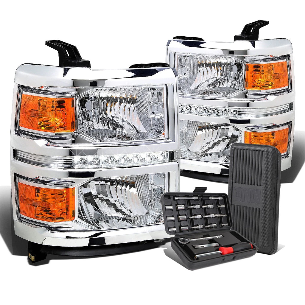 LED DRL Chrome Amber Side Headlight Lamps for Silverado 1500 (2014–2015)