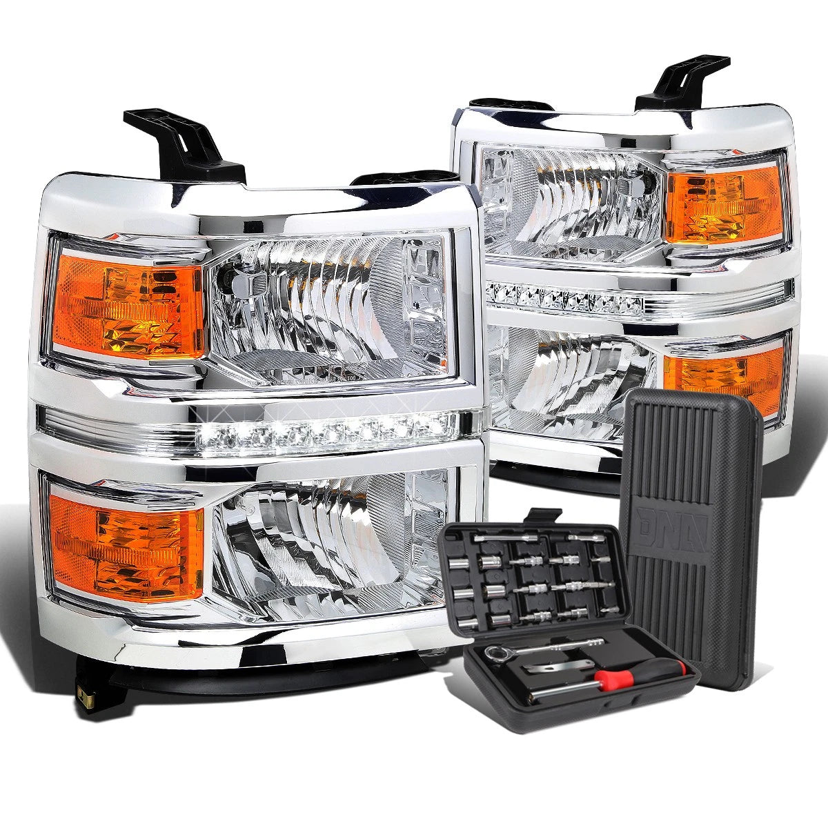 LED DRL Chrome Amber Side Headlight Lamps for Silverado 1500 (2014–2015)