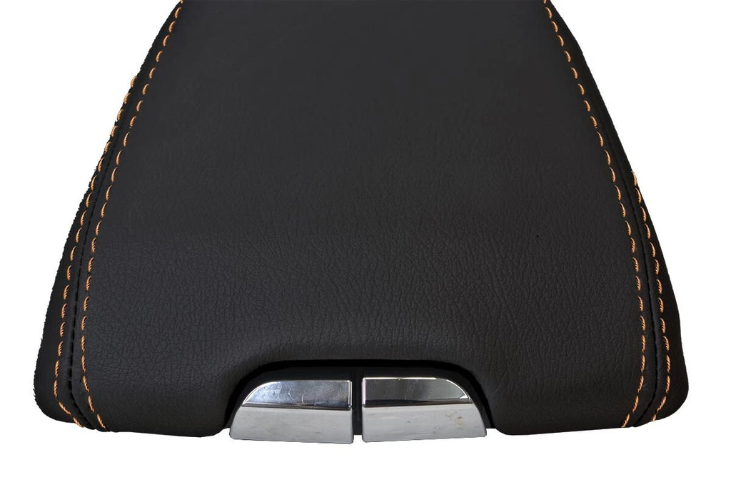 Leather Console Lid Armrest Cover for Cadillac SRX (2010–2016) Orange Stitch