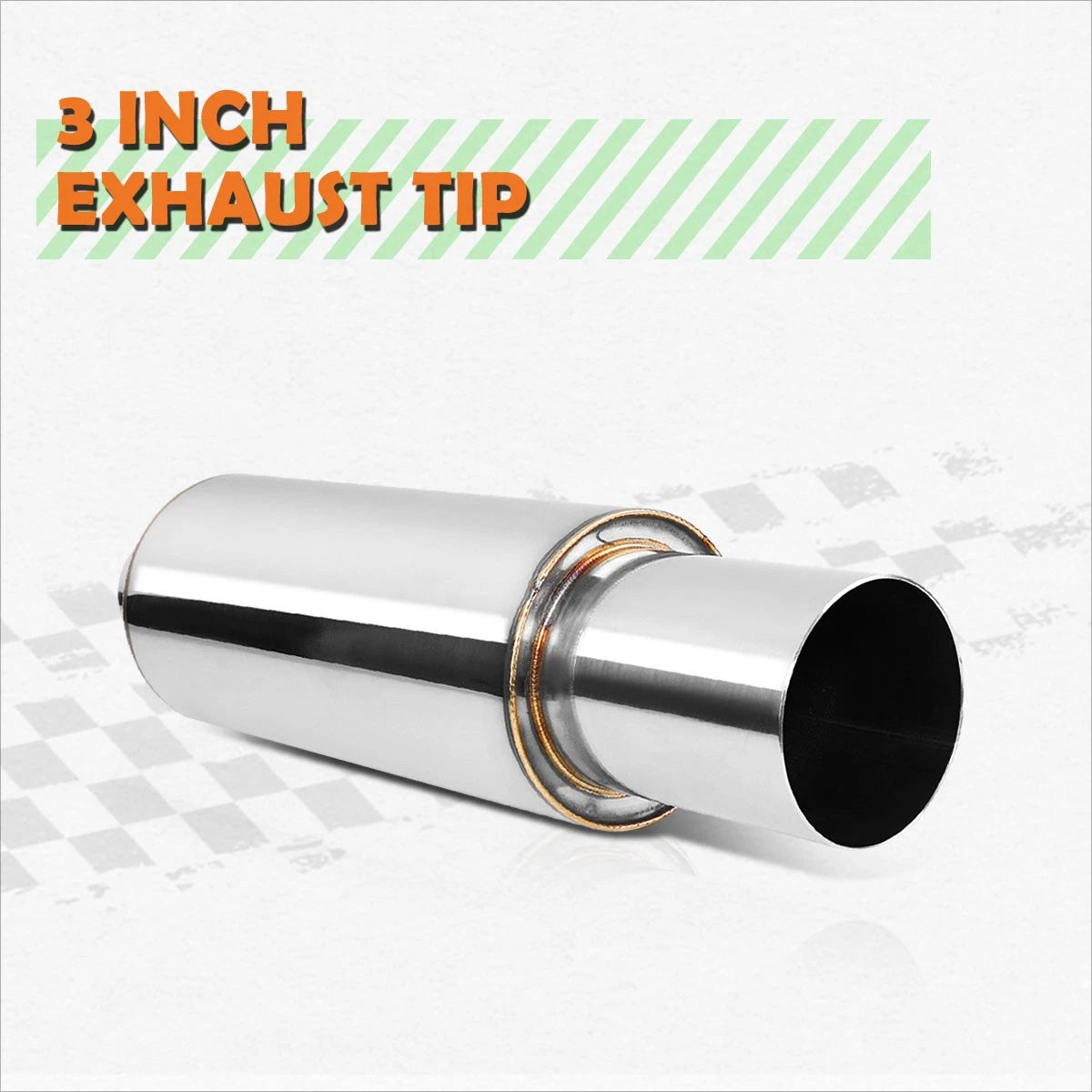 Stainless Steel Exhaust Muffler w/ 3" OD Tip for Universal Fit (9.2" L x 4" D)