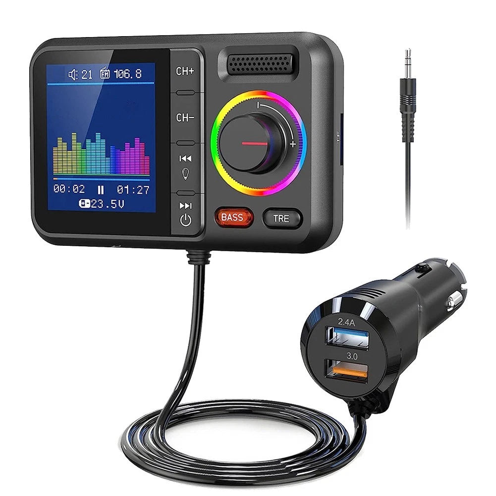 FM Transmitter Handsfree Car Music Player with Large Color Display for