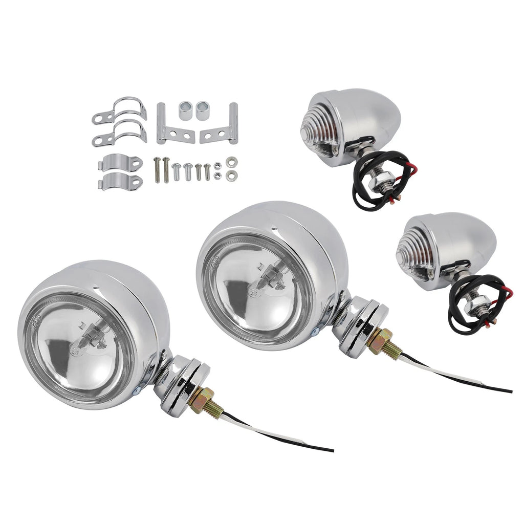 Beam Headlight Fog Lamp for Racer Bobber Chopper (Custom Chrome)