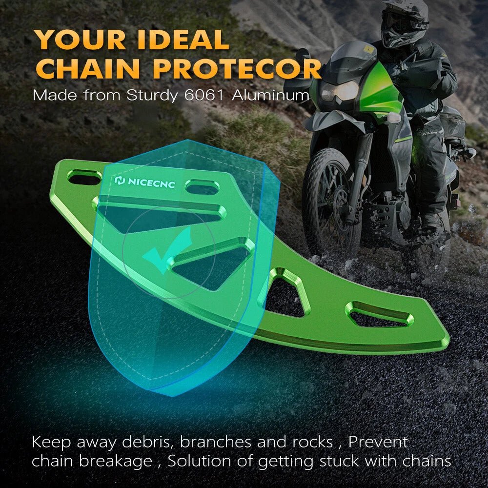 Aluminum Chain Guard Protector Kit for Kawasaki KLR650 (2008–2018) - Green