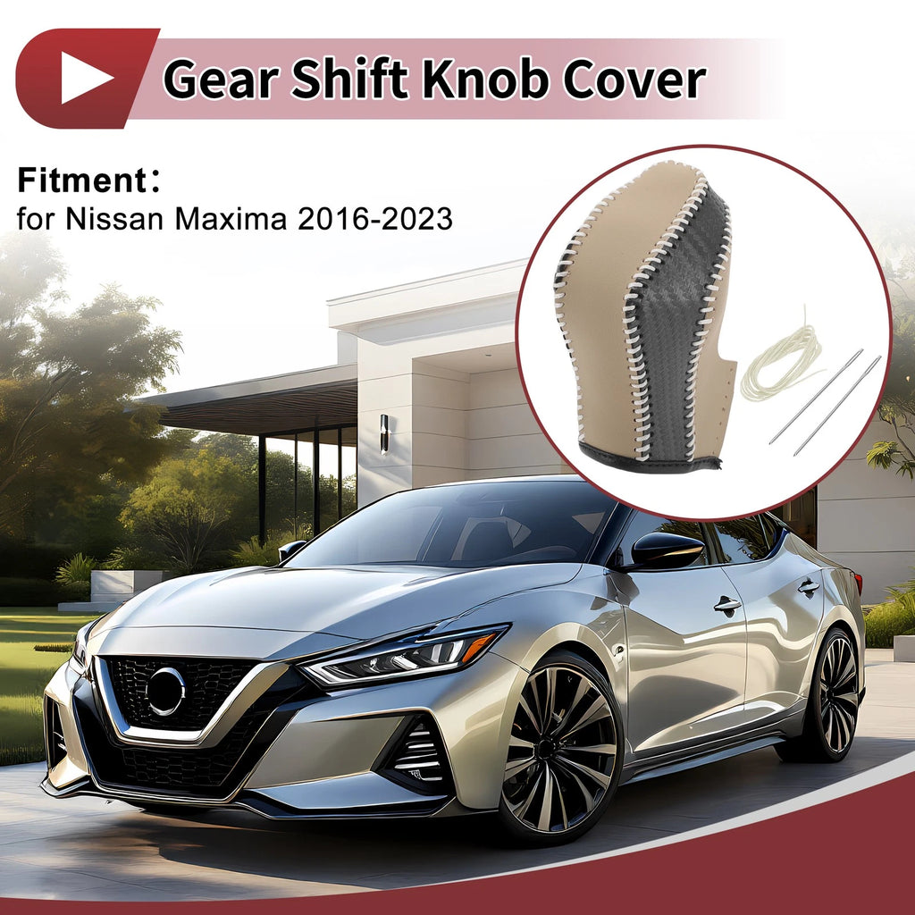 Gear Shift Knob Cover for Nissan Maxima (1 Pc, Black Beige Faux Leather)