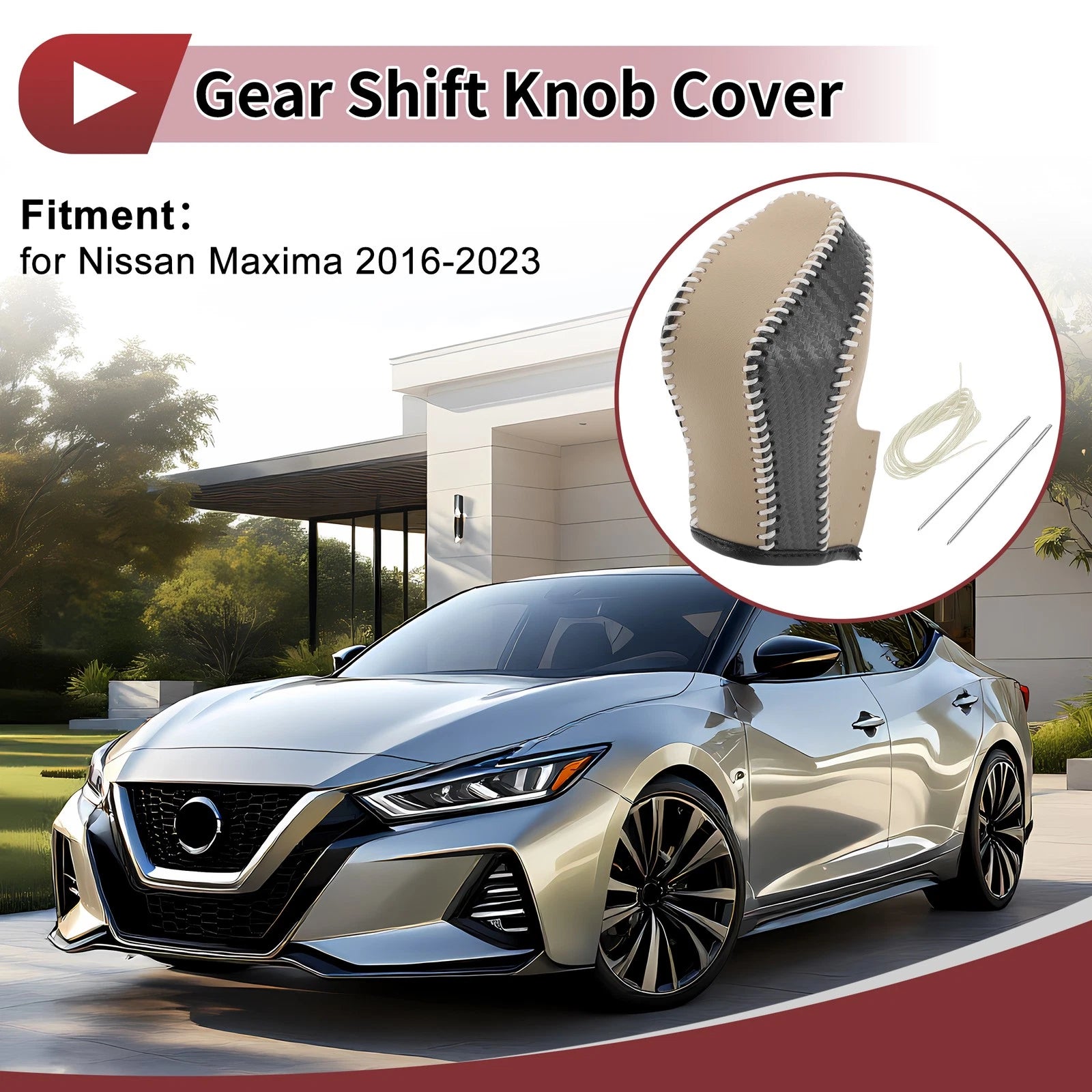 Gear Shift Knob Cover for Nissan Maxima (1 Pc, Black Beige Faux Leather)