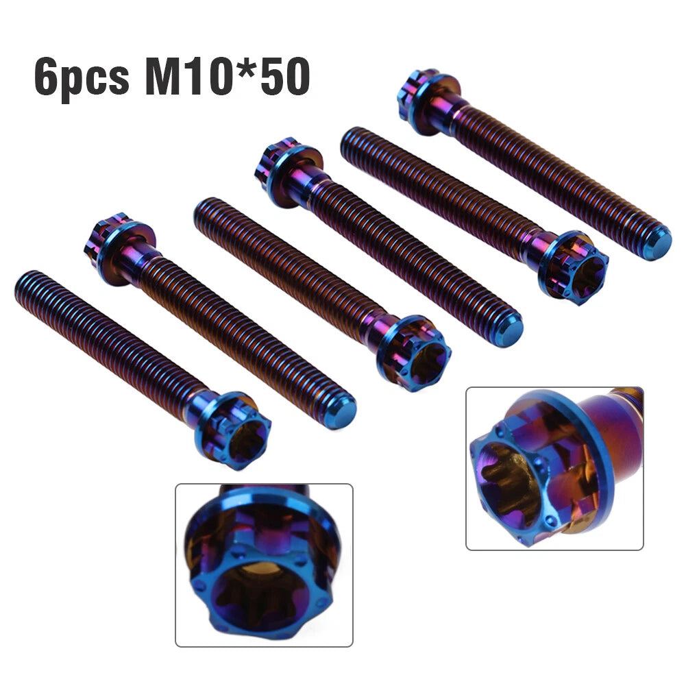 6X M10x50mm Titanium Bolt Torx Head Flange Screw for Motorcycle Bike