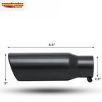 Slant Muffler with 2.5" Inlet, 3" Outlet, Black Stainless Steel Tip 8.5"L