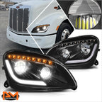 Full LED DRL + Sequential Turn Signal Headlights for Peterbilt 579 587 (2011–2021)