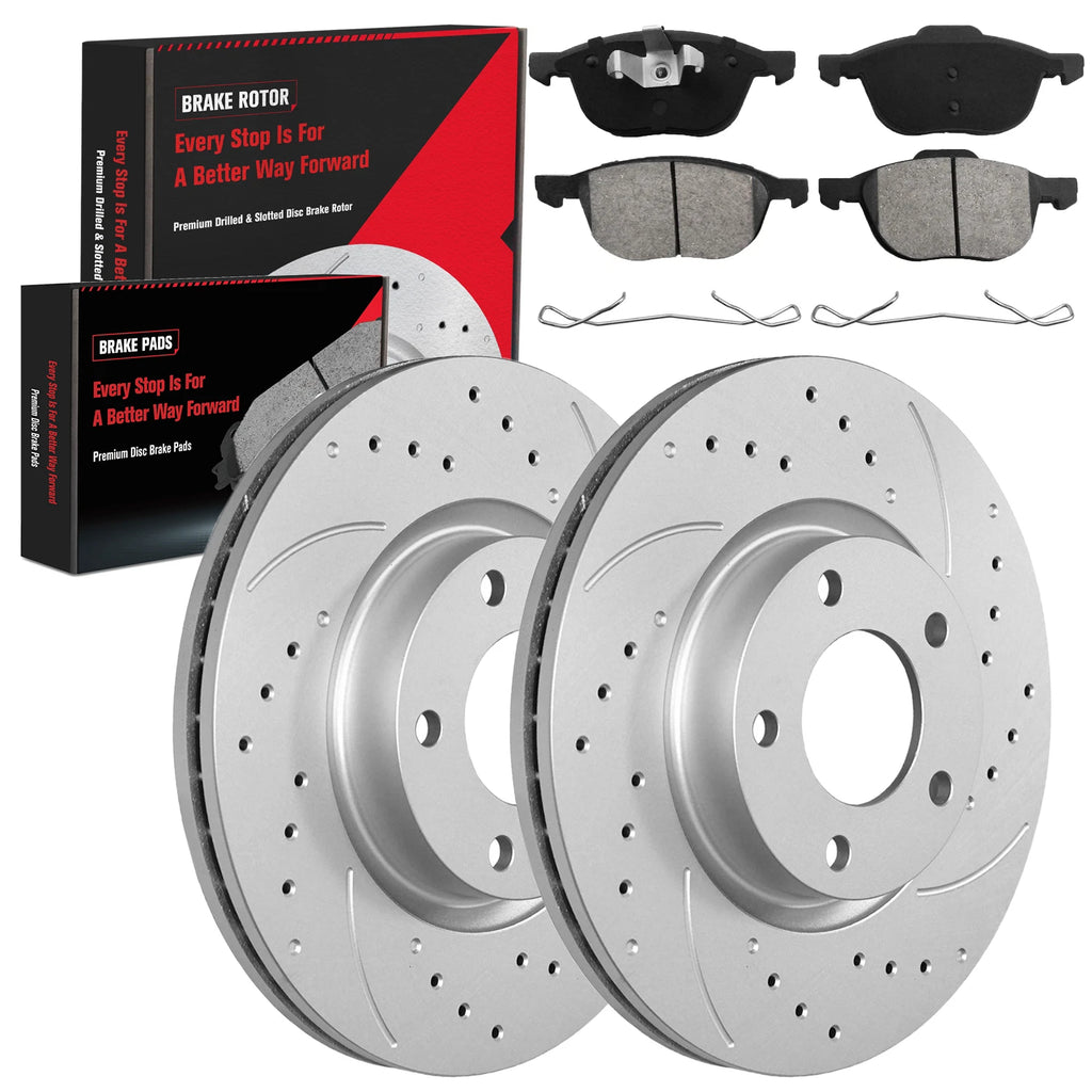Front Drilled Brake Rotors + Brake Pads for Mazda 3 (2004–2013)