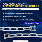 1/4" x 2' Galvanized Steel Lead Chain with Shackles for Boat Anchor