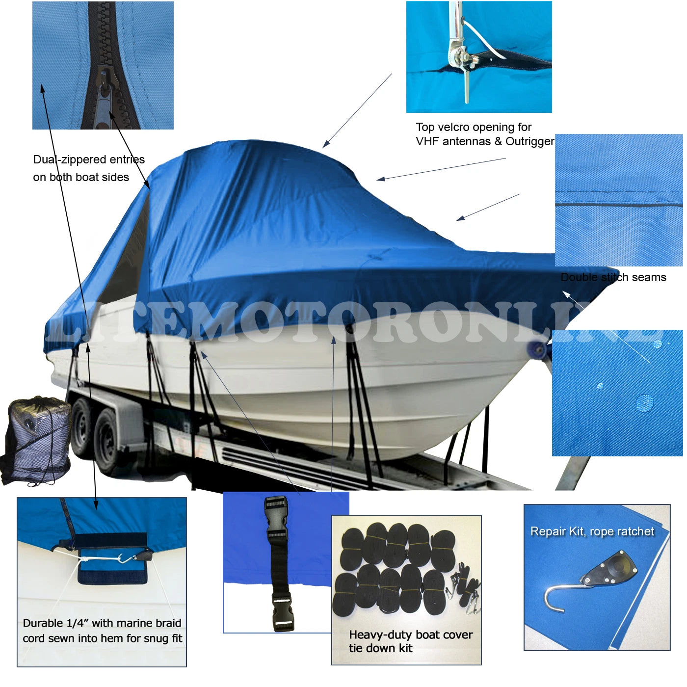 Mako 204 CC Center Console T-Top Hard-Top Boat Cover (Blue)