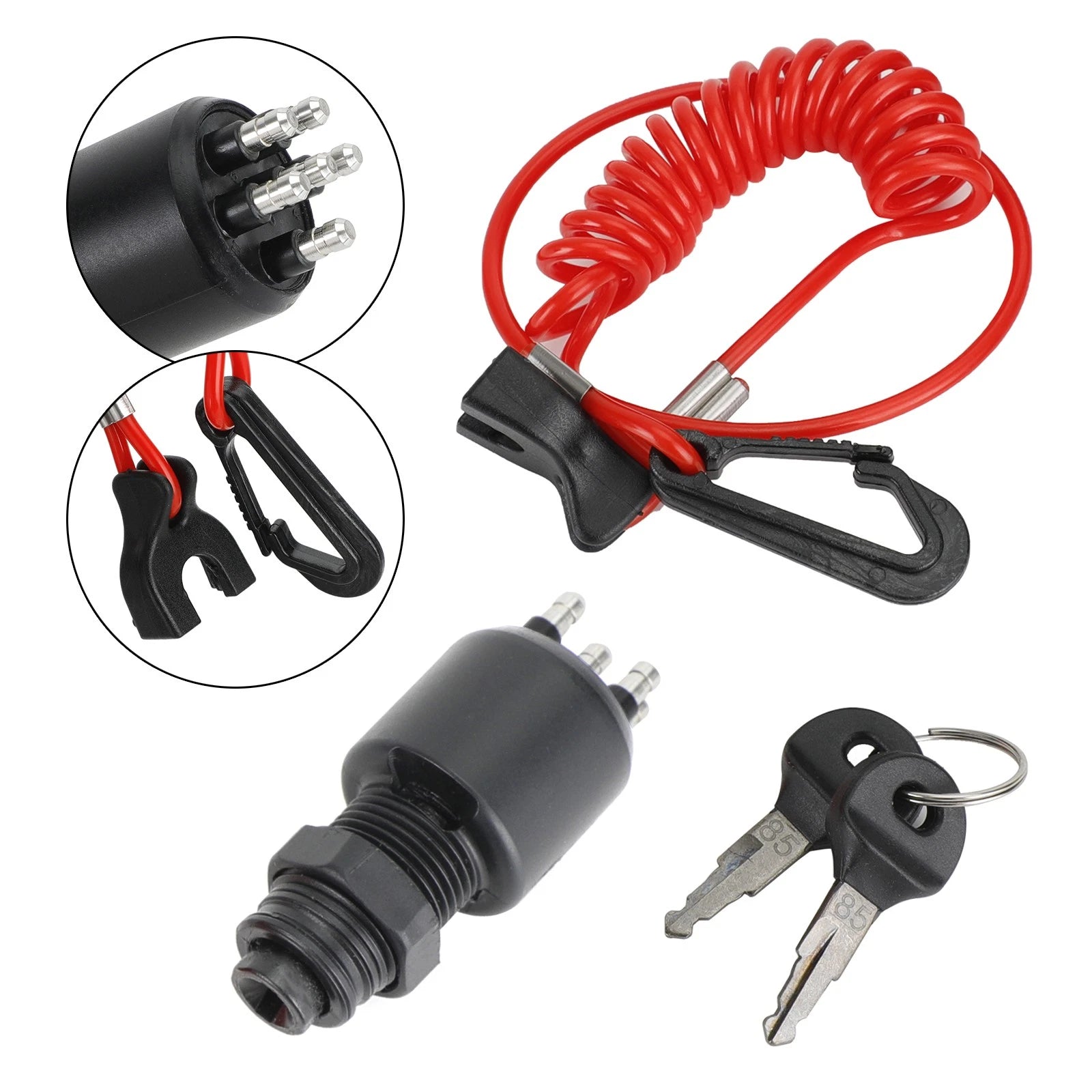 Ignition Key Switch & Safety Lanyard for Johnson Evinrude (5005801, 175974)