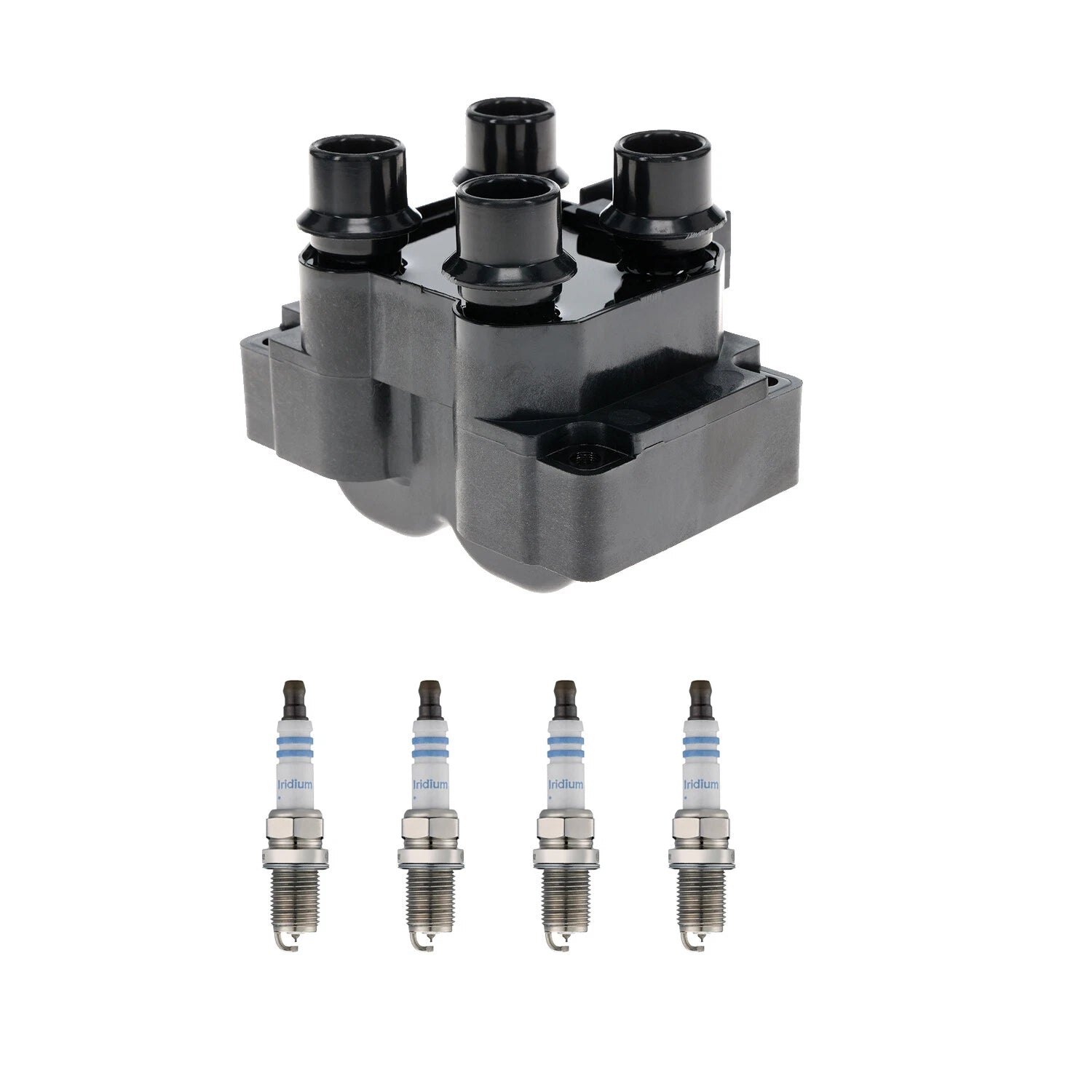 Set of 4 Hitachi Ignition Coils & Bosch Double Iridium Spark Plugs for Mazda 626 (1998–2002)