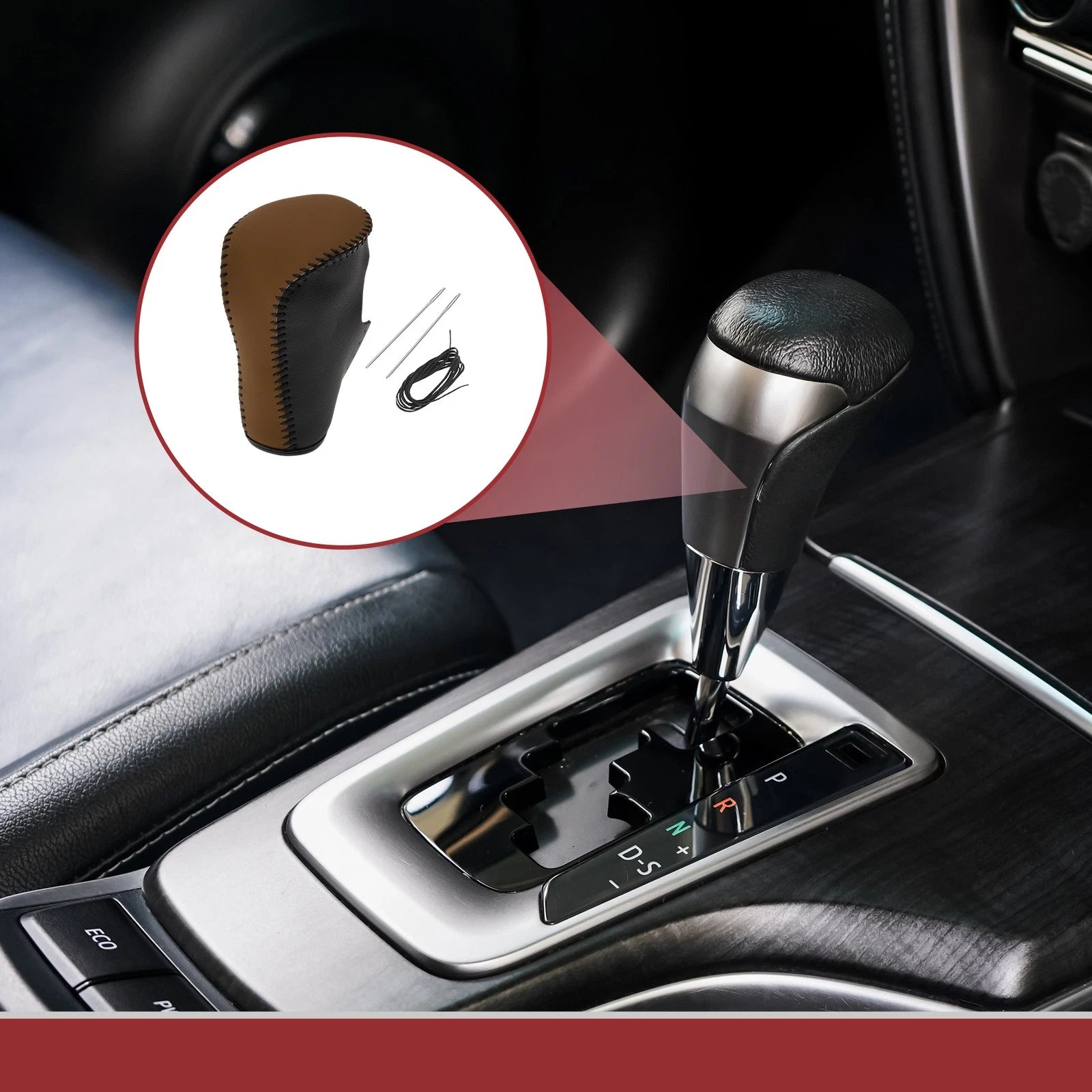1Pc Gear Shift Knob Cover for Honda Accord 8 (2008–2012) Black Brown Leather