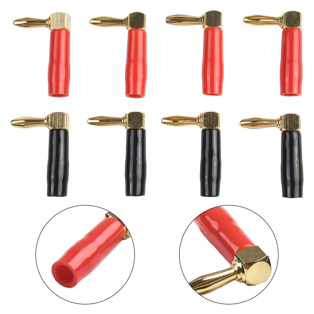 Set of 4 Gold Plated 4mm Banana Connectors 90 Degree Right Angle