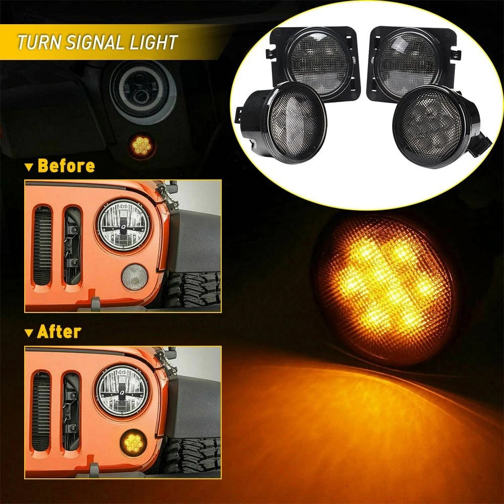 LED Wheel Brow + Grill Network Side Light for Wrangler JK (2007–2018)