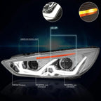 Dual LED DRL + Amber Signal Projector Headlight/Lamp for Ford Focus (2015–2018)